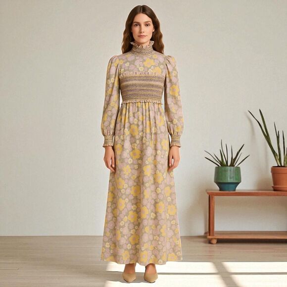 Marcel Fenez by Roland Klein Authentic Vintage 1970s Prairie Maxi Hostess Dress - Picture 1 of 14